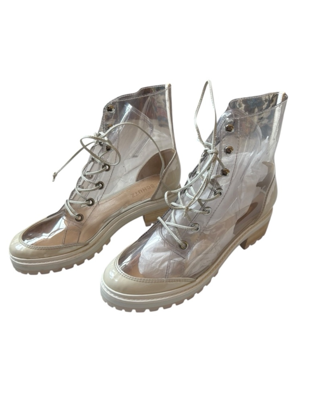 SCHUTZ Elisangela Clear Lace-Up Vinyl Boots Transparent Lug Sole